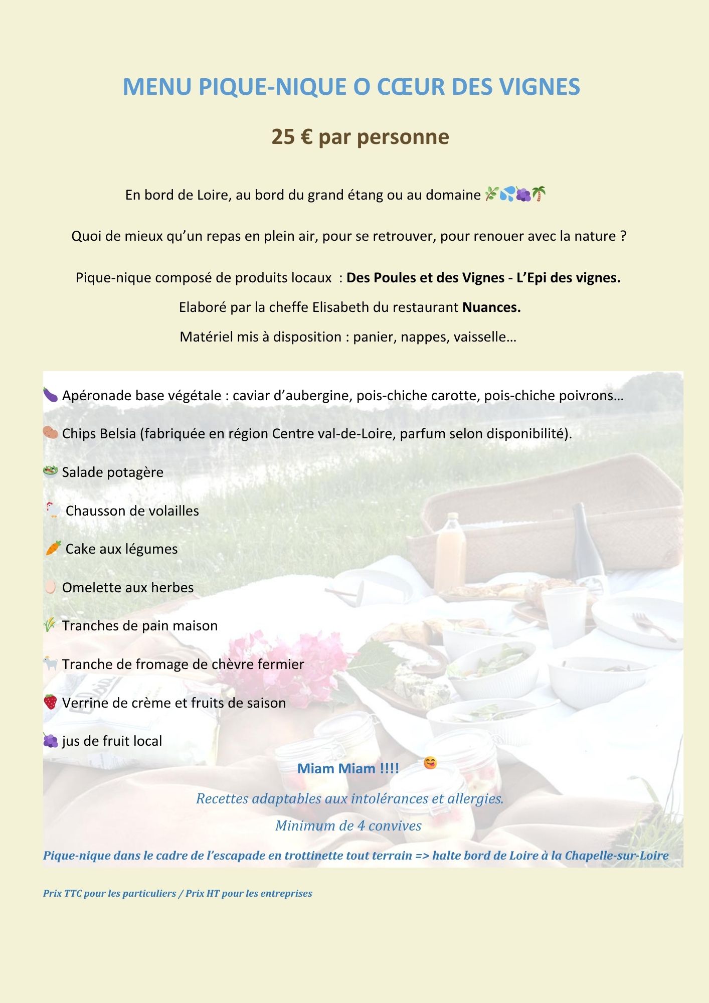 Menu pique-nique bord de loire FR